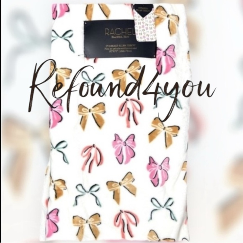Rachel Roy - ‘Bows - Pink’ plush throw. 60” x 70“. NWT. Firm!